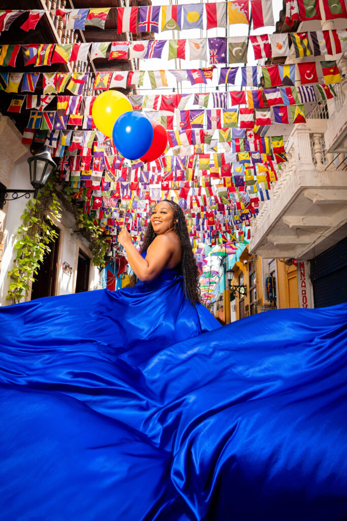 Royal Blue Flying Dress Photoshoot